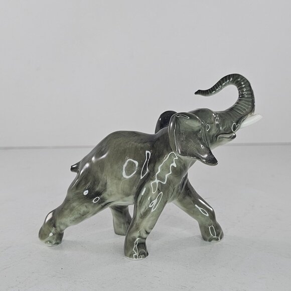 JHR Hutschenreuther Porcelain Gray Elephant Trunk Up Good Luck AS IS - Picture 4 of 8